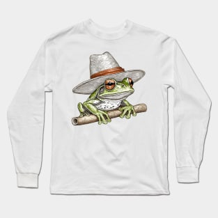 cute country grumpy frog wearing a hat Long Sleeve T-Shirt